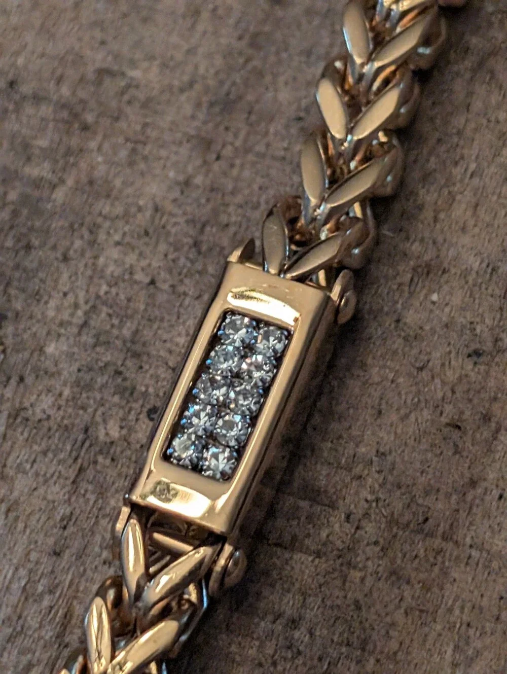 STEELTIMEMen's 18k Gold Plated Stainless Steel Wheat Chain and Simulated Diamond